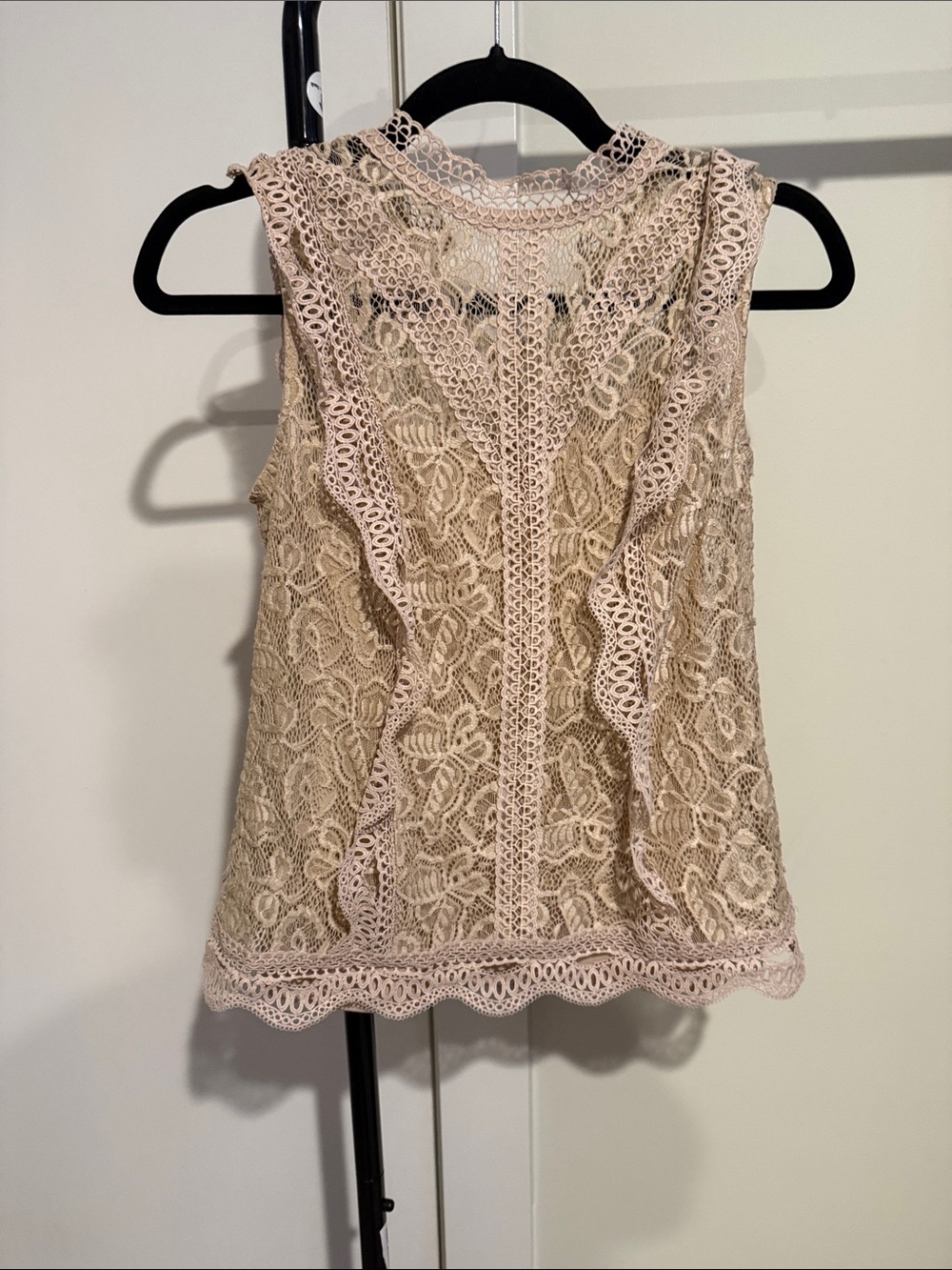 Adiva Lace Ruffle Tank Top - Cream/Pink